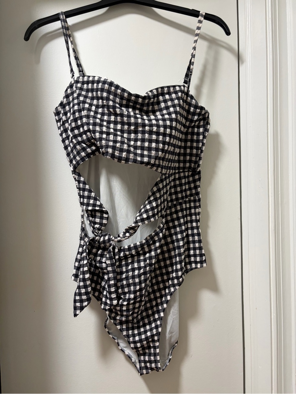 aerie Black & White Gingham One-Piece Swimsuit with Front Cutout